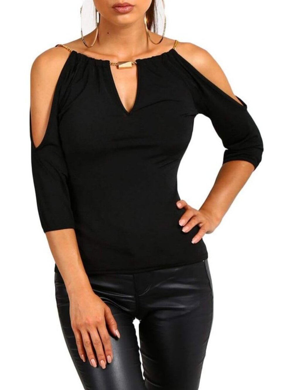 Chic Women's Cold Shoulder Slim Fit Short Sleeve Tee - Casual Blouse Top